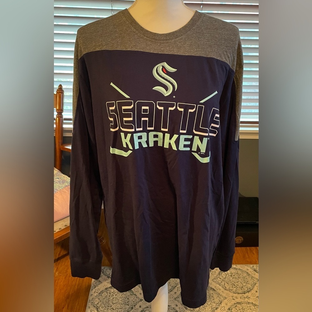 NHL Seattle Kraken Men’s Soft Long Sleeve Grey and Navy Shirt
